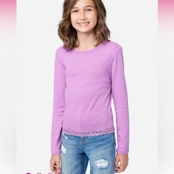 NWT Justice Long Sleeve Lace Hem Rib Tee Set of 2 Gray & Lilac XL 16/18 - Picture 9 of 11